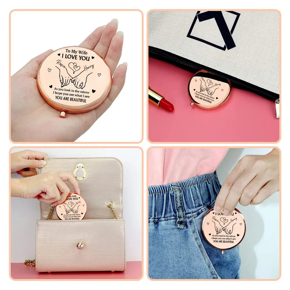 Personalized Compact Mirror for Wife - Romantic Gift with Engraved Message Beauty Tools MagicInPrints