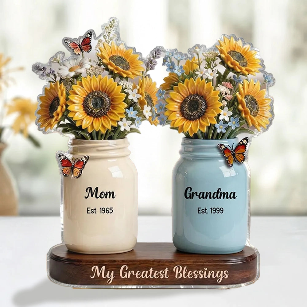 Personalized Sunflower Vase for Mom and Grandma - Heartfelt Gift for Mother's Day Plaque MagicInPrints