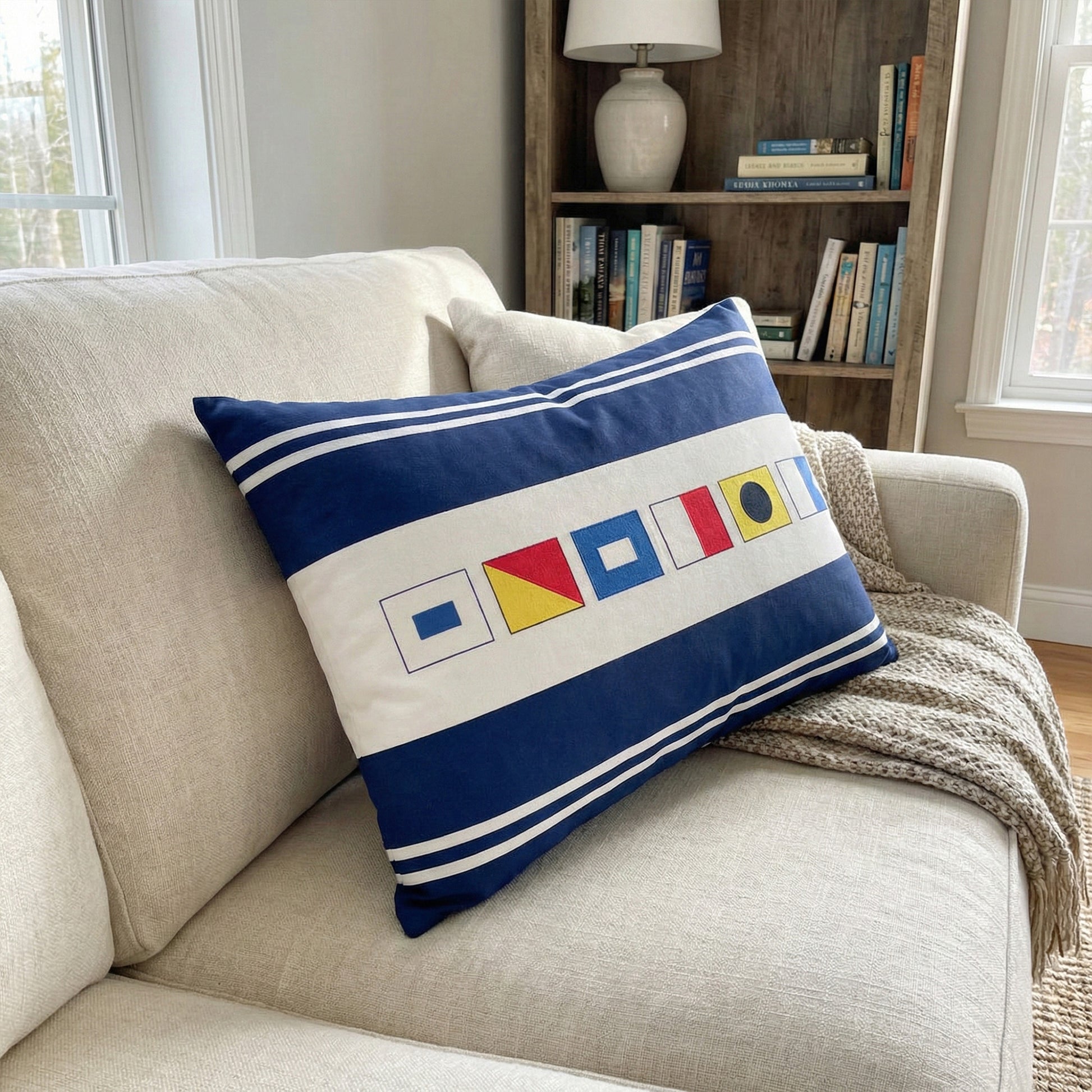 Nautical Signal Flag Throw Pillow for Home Decor - Coastal Living Room Accent Pillow or Blanket MagicInPrints