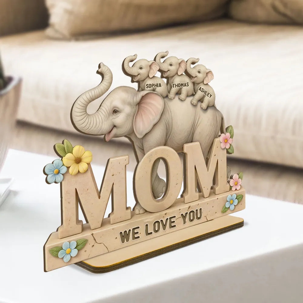 Personalized Elephant Mom Figurine for Mother's Day - Custom Names Gift Plaque MagicInPrints