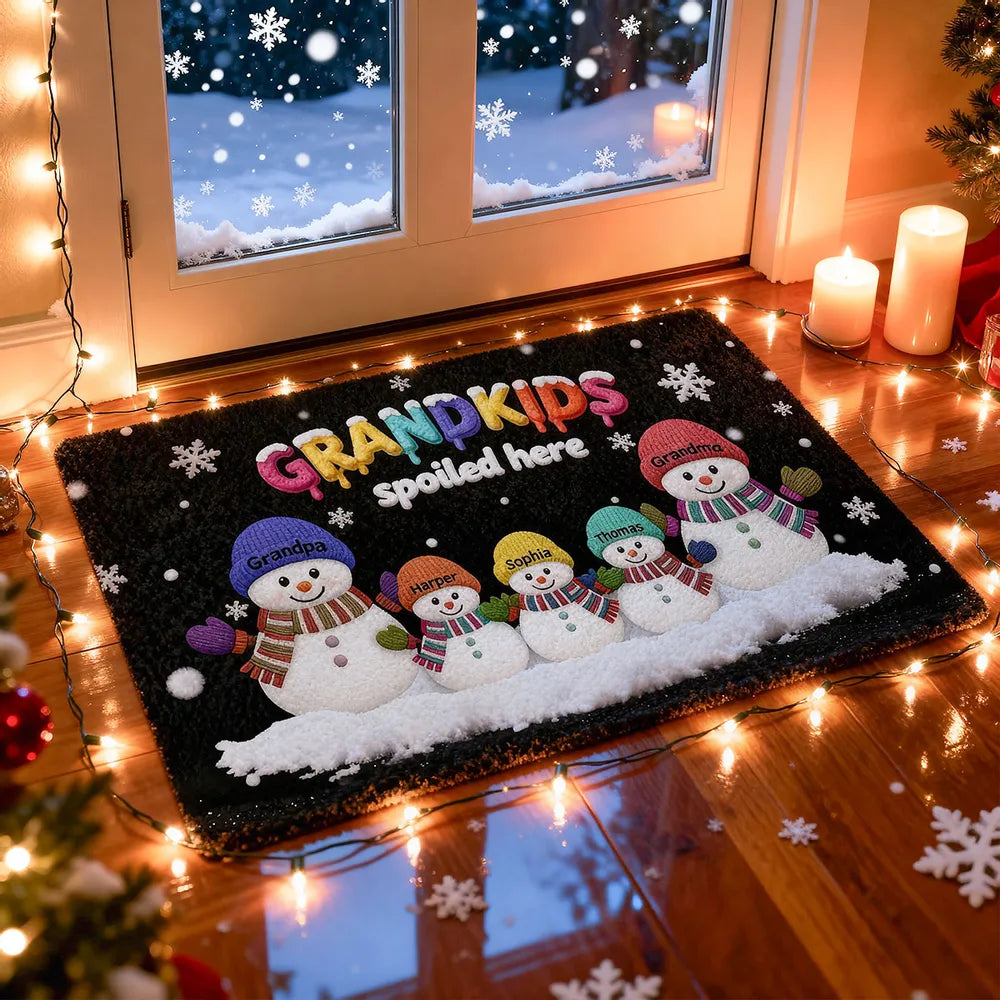 Personalized Christmas Doormat for Grandparents - Snowman Family Design Doormat MagicInPrints