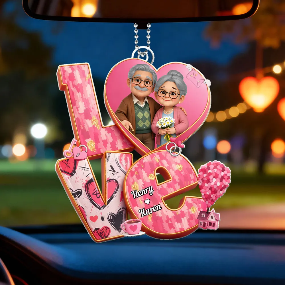 Personalized Love Car Ornament for Couples - Anniversary Gift Car Hanger MagicInPrints