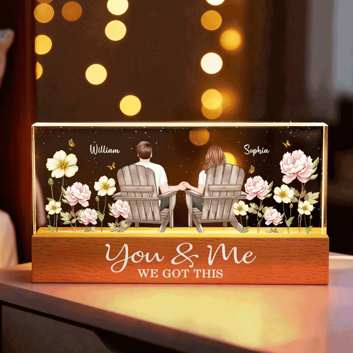 Personalized Romantic LED Lamp for Couples with Floral Design - Anniversary Gift Plaque MagicInPrints