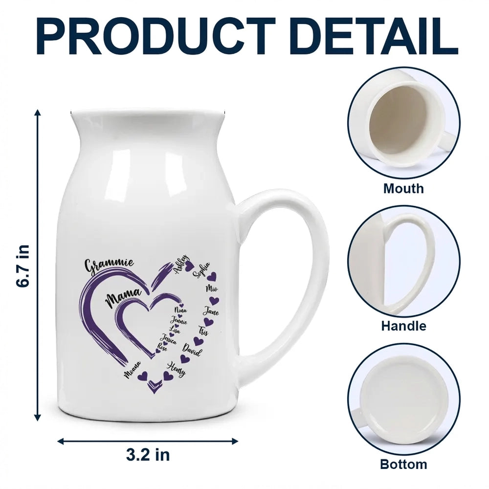 Personalized Ceramic Flower Vase for Family - Heart Design with Names Vase MagicInPrints