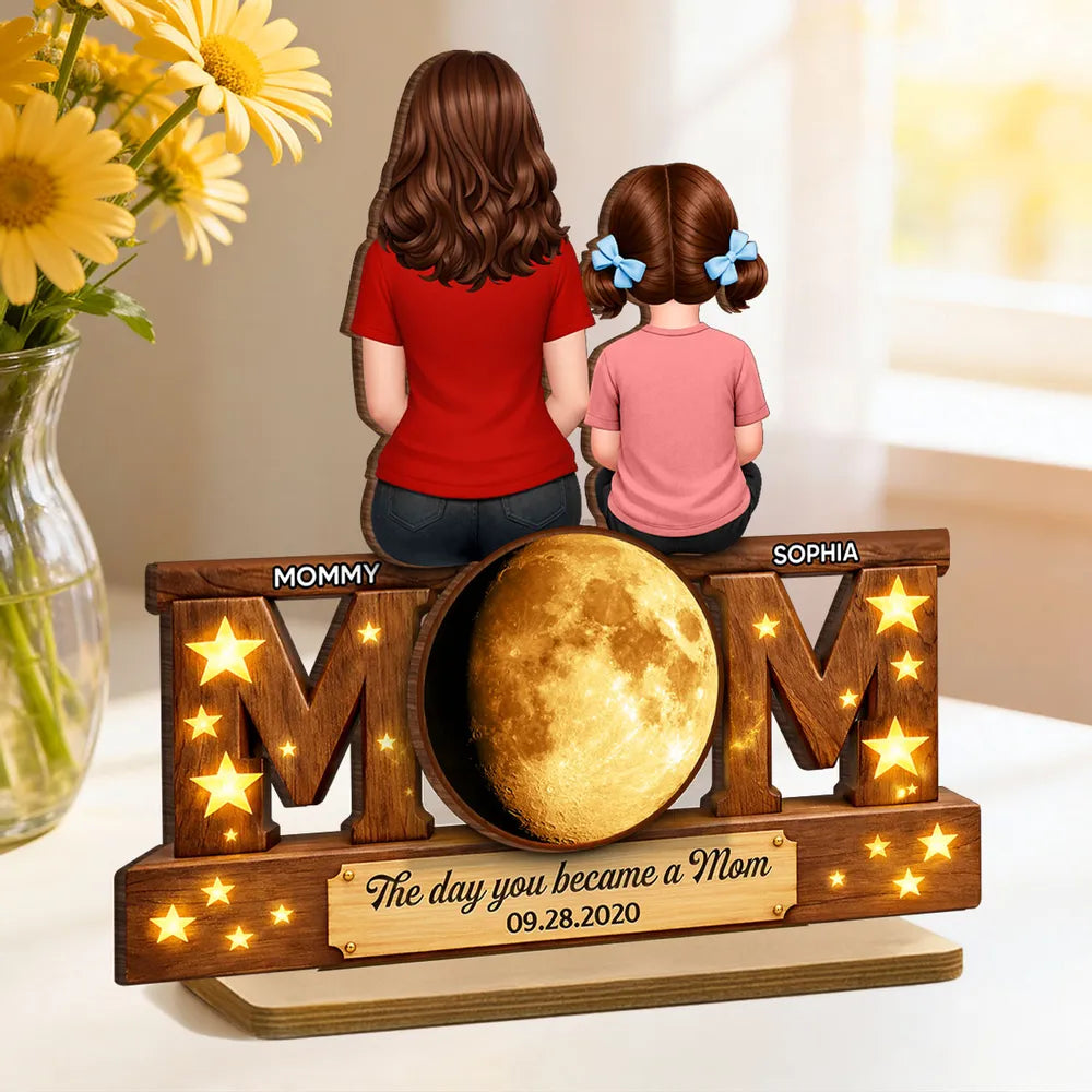 Personalized Mother-Daughter Wooden Plaque with Moon - Mother's Day Gift Plaque MagicInPrints