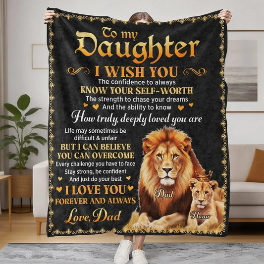 Personalized Lion Blanket for Daughter - Sentimental Gift from Dad Blanket MagicInPrints