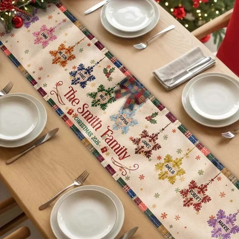 Personalized Christmas Table Runner Snowflake Patchwork Gift for Family