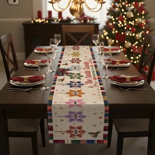 Personalized Christmas Table Runner Snowflake Patchwork Gift for Family