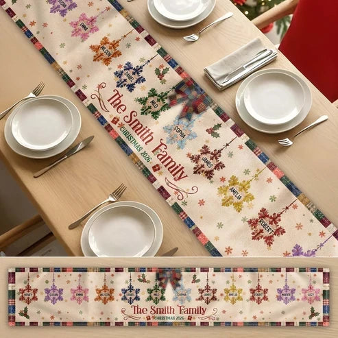 Personalized Christmas Table Runner Snowflake Patchwork Gift for Family