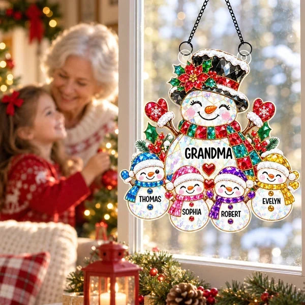 Personalized Snowman Acrylic Suncatcher Ornament for Grandma Christmas Gift