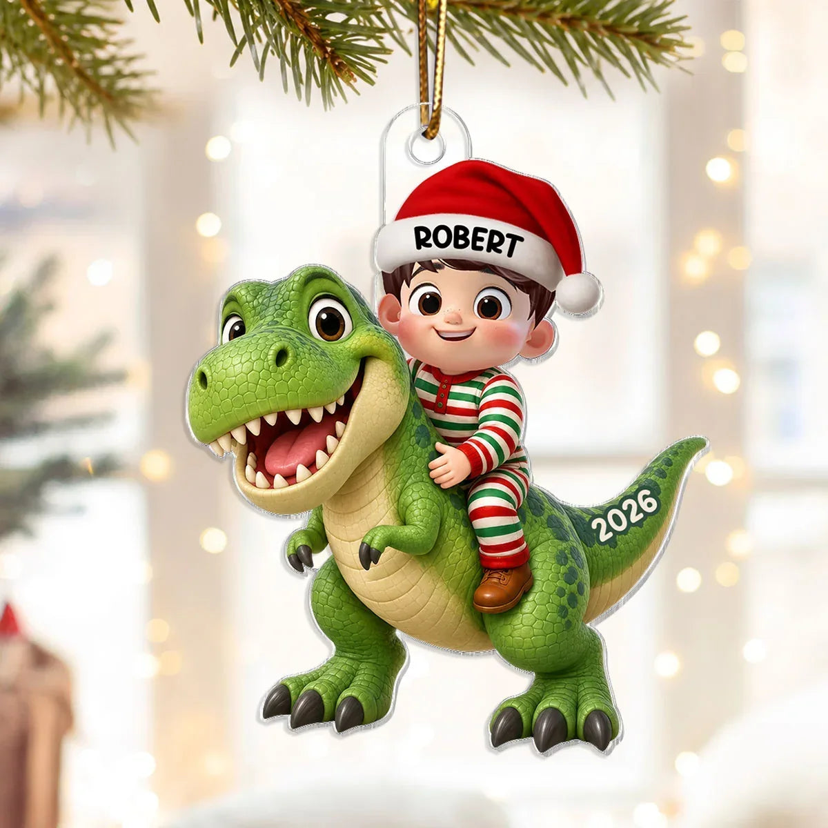 Personalized Acrylic Dinosaur Ornament for Kids Christmas Gift