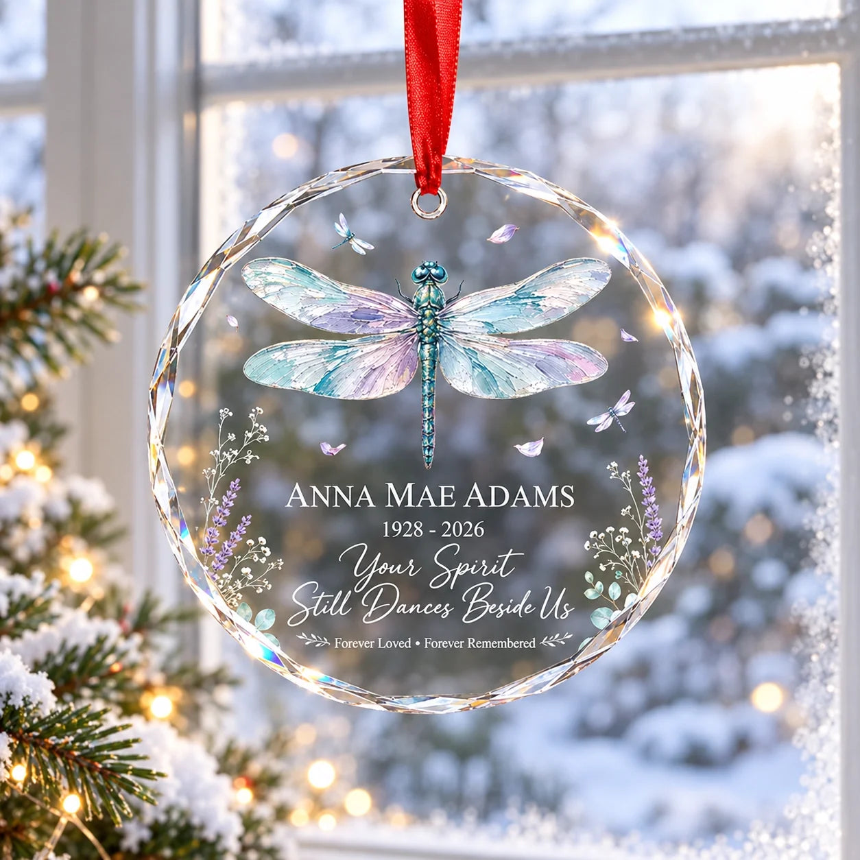 Personalized Dragonfly Crystal Ornament Custom Name Sympathy Gift for Loved Ones