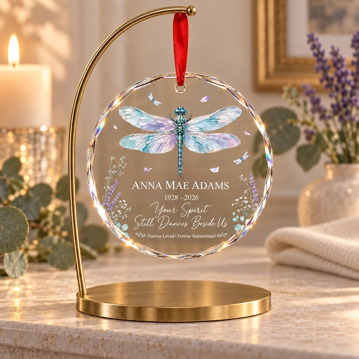 Personalized Dragonfly Crystal Ornament Custom Name Sympathy Gift for Loved Ones