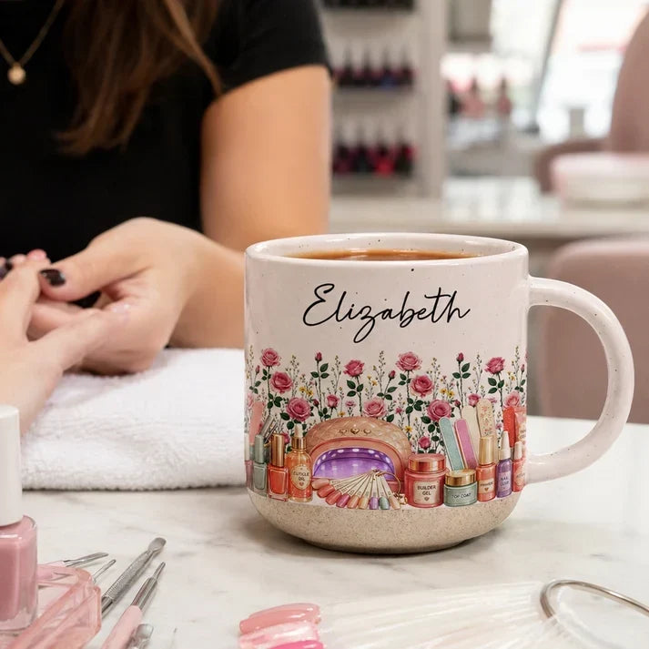 Personalized Wildflower Pottery Mug Unique Gift for Nail Tech