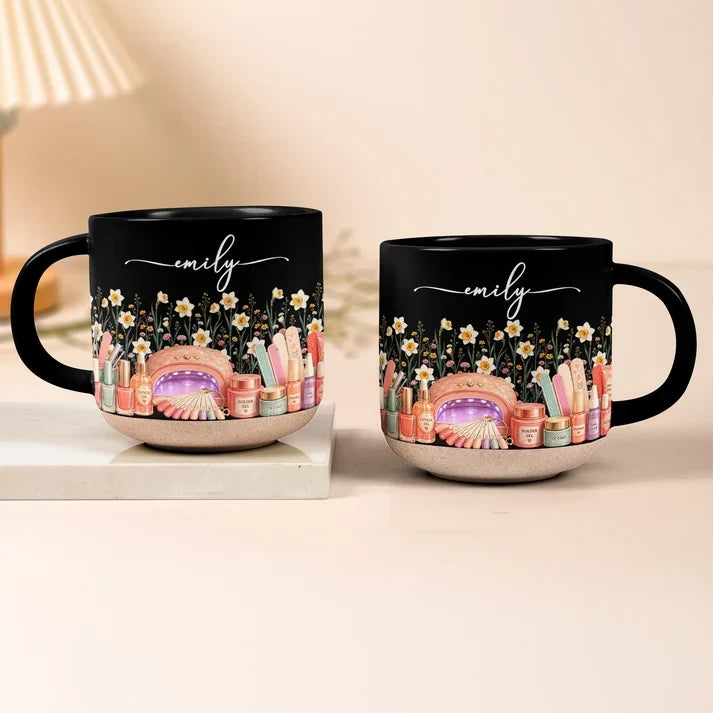 Personalized Wildflower Pottery Mug Unique Gift for Nail Tech