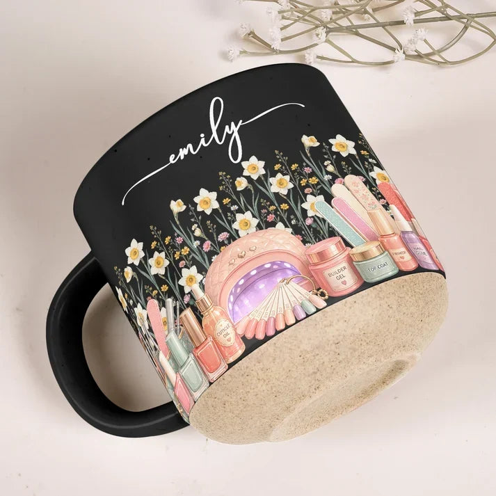 Personalized Wildflower Pottery Mug Unique Gift for Nail Tech