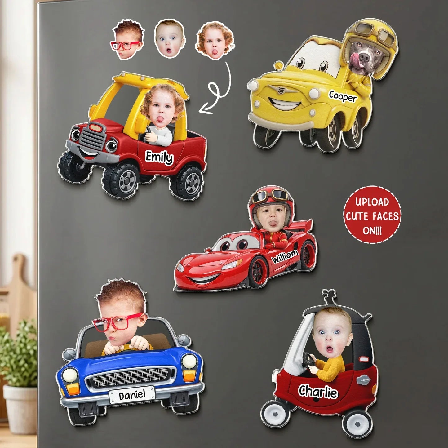Personalized Cartoon Car Acrylic Magnet Gift for Kids