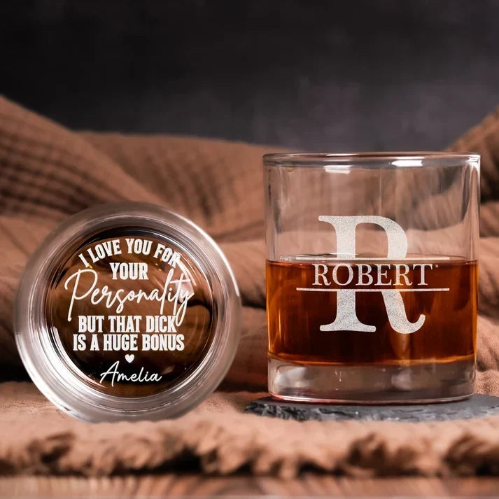 Personalized Double Sided Whiskey Glass Custom Gift for Husband