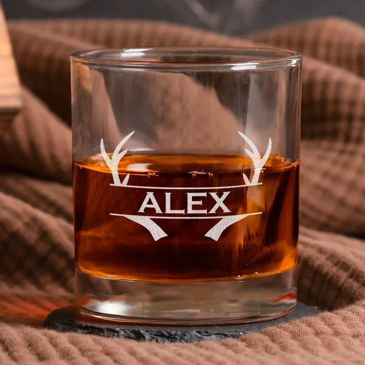 Personalized Double Sided Whiskey Glass Custom Gift for Husband