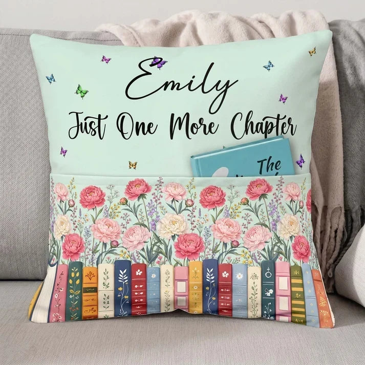 Personalized Floral Bookshelf Pillow Gift for Book Lovers