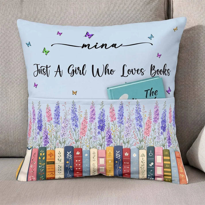 Personalized Floral Bookshelf Pillow Gift for Book Lovers