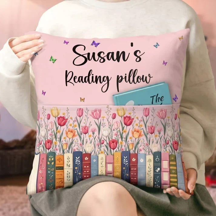 Personalized Floral Bookshelf Pillow Gift for Book Lovers