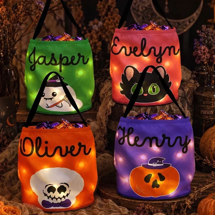 Personalized LED Light Up Basket Cute Halloween Gift for Kids