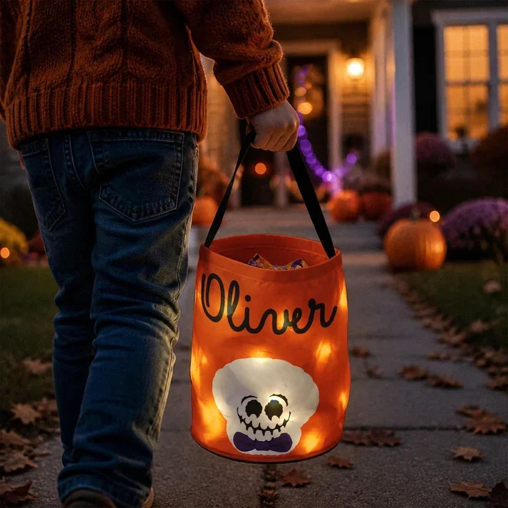 Personalized LED Light Up Basket Cute Halloween Gift for Kids