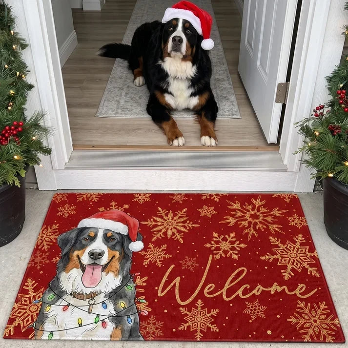 Personalized Watercolor Dog Doormat with Santa Hat Gift for Dog Owner
