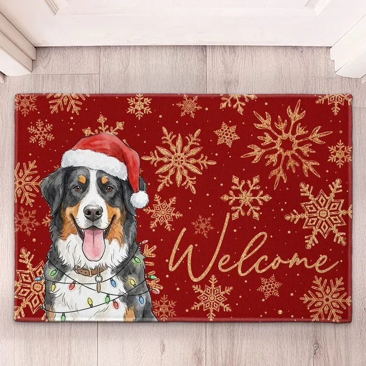 Personalized Watercolor Dog Doormat with Santa Hat Gift for Dog Owner