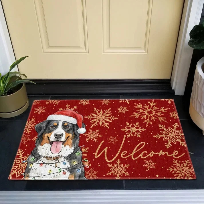 Personalized Watercolor Dog Doormat with Santa Hat Gift for Dog Owner
