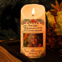 Load image into Gallery viewer, Personalized Flameless LED Candle Custom Floral Portrait Sympathy Gift for Family
