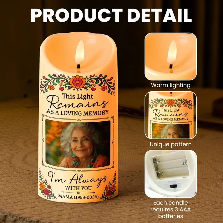 Personalized Flameless LED Candle Custom Floral Portrait Sympathy Gift for Family