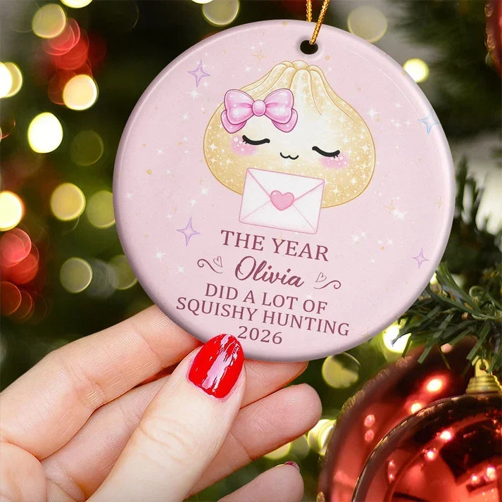 Personalized Cute Pink Dumpling Ceramic Ornament Gift for Kids