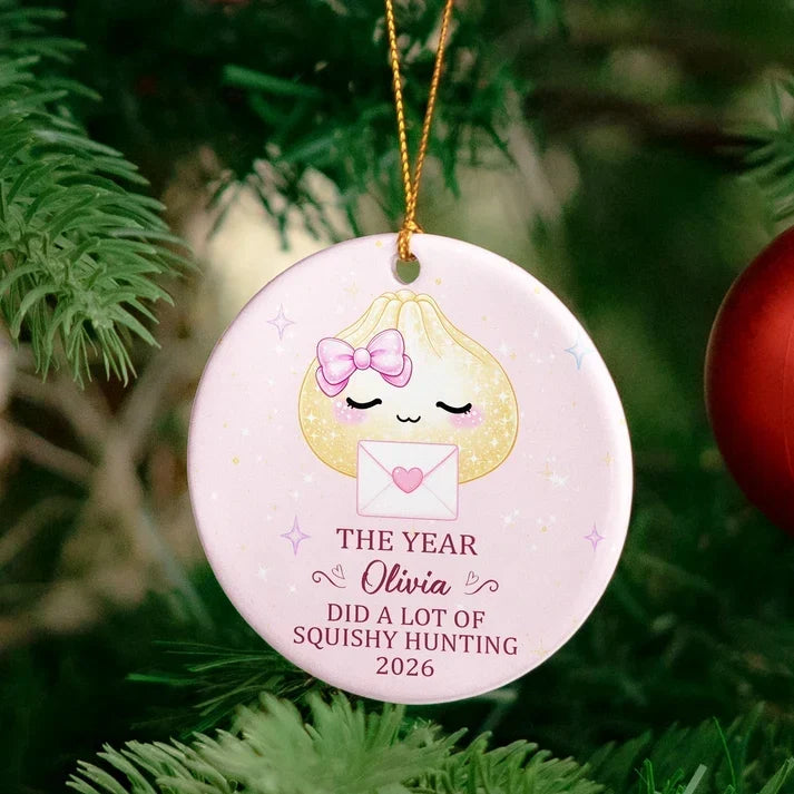 Personalized Cute Pink Dumpling Ceramic Ornament Gift for Kids