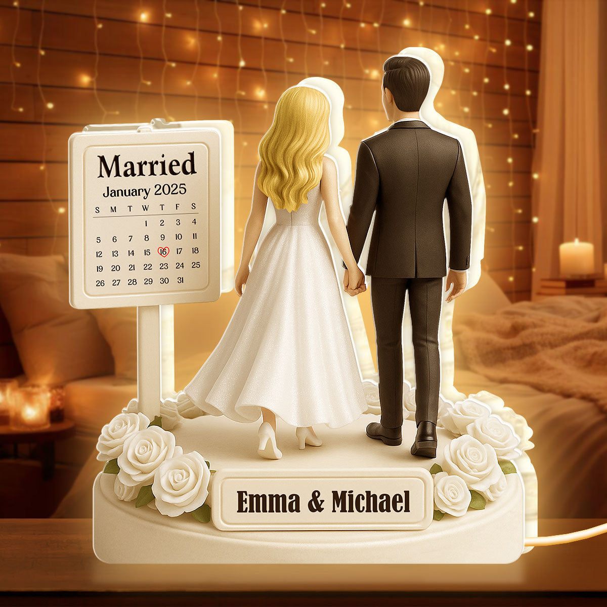 Personalized Wedding Cake Topper Figurine with Date Display - Perfect for Newlyweds Plaque MagicInPrints