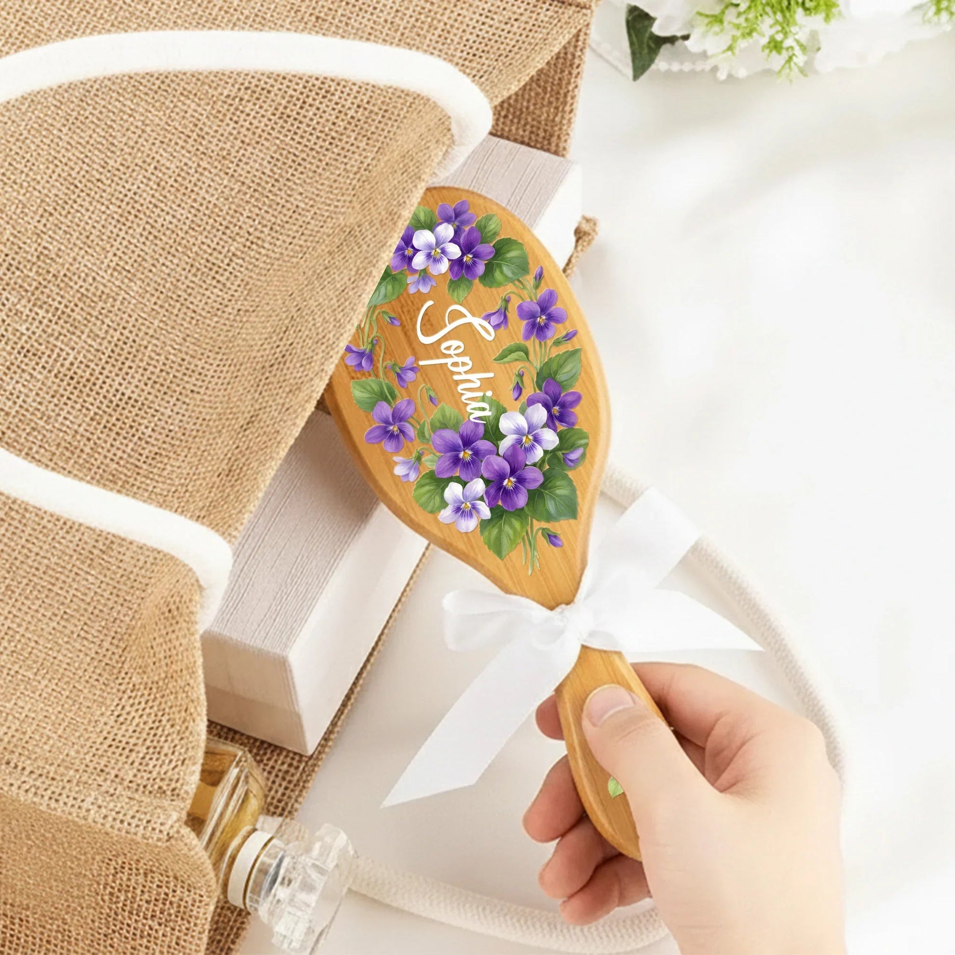 Personalized Floral Bamboo Hair Brush for Women - Elegant Gift Beauty Tools MagicInPrints