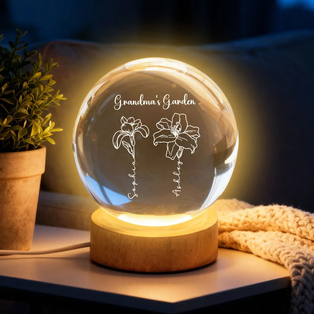 Personalized LED Crystal Ball for Grandma - Garden Design Gift Lamp MagicInPrints