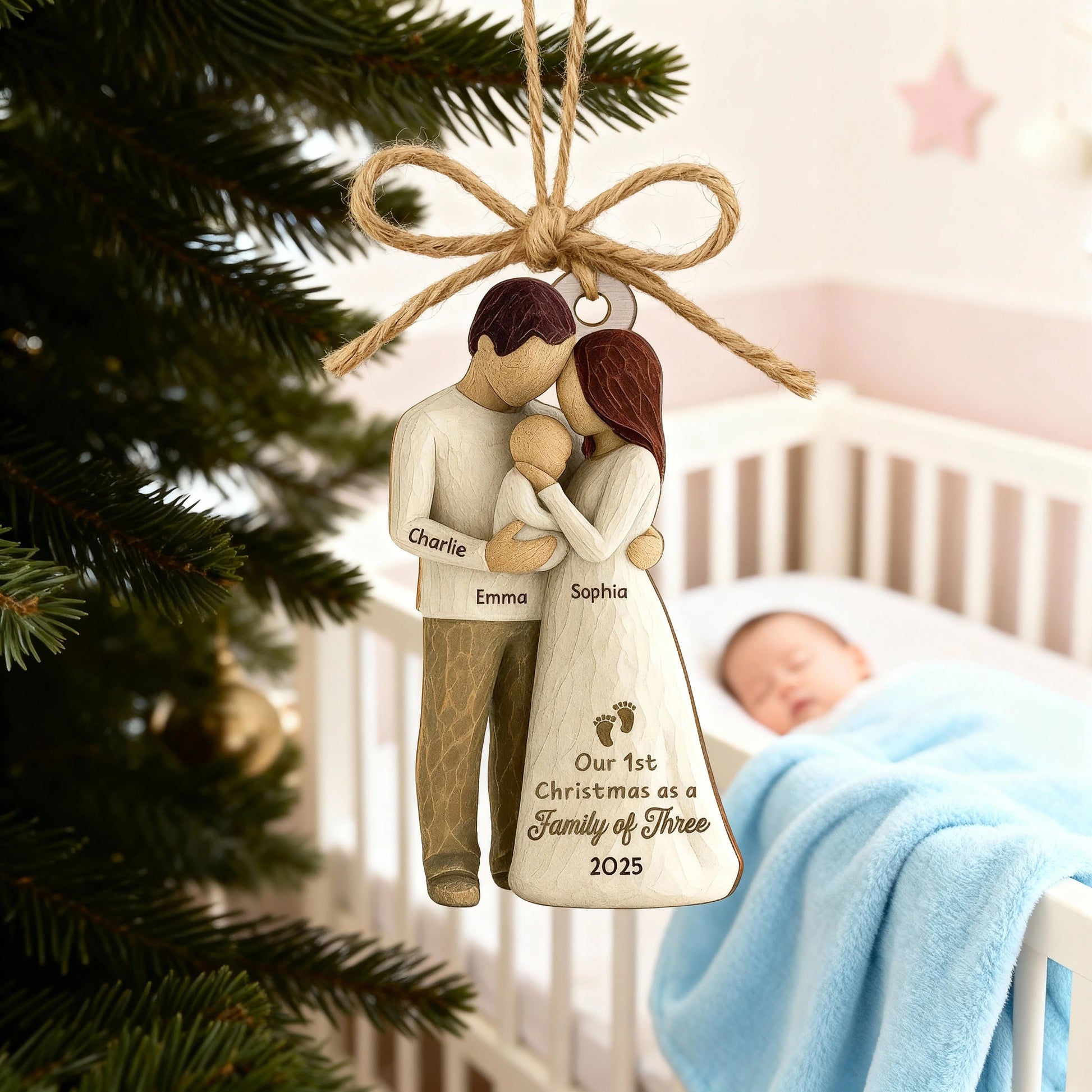 Personalized Family Ornament for New Parents - Our 1st Christmas 2025 Ornament MagicInPrints