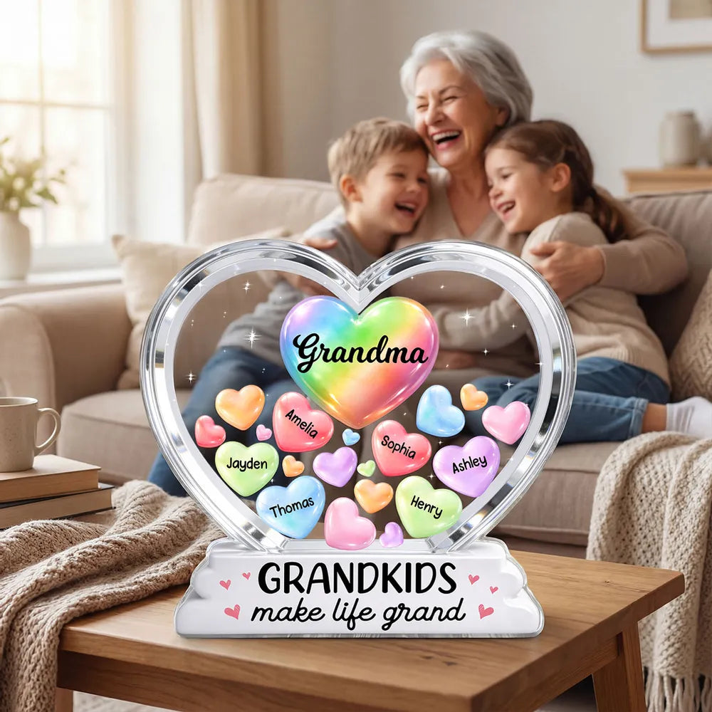 Personalized Heart-Shaped Acrylic Plaque for Grandma - Grandkids Names Display Plaque MagicInPrints