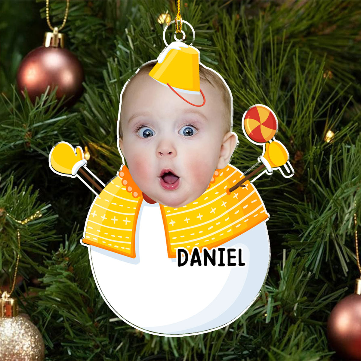 Personalized Baby Photo Christmas Ornament Snowman Design - Holiday Keepsake Ornament MagicInPrints