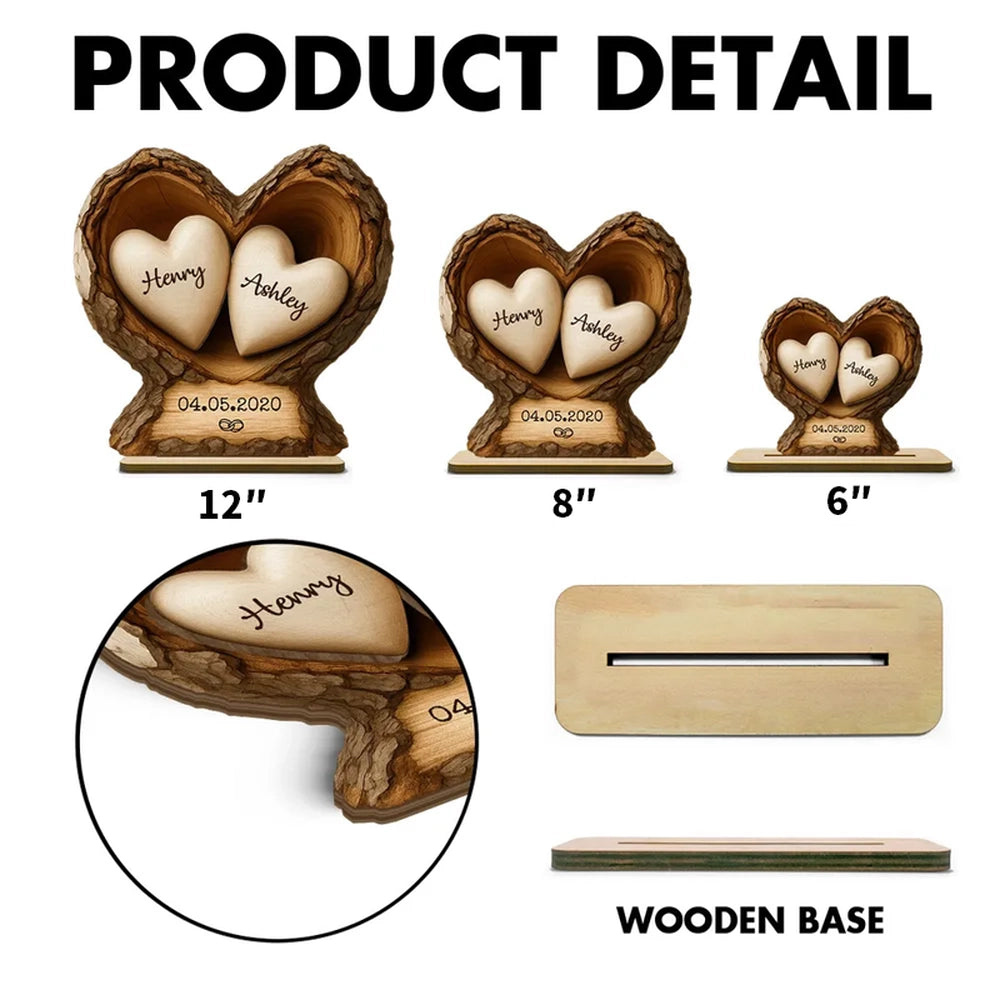 Personalized Wooden Heart Sculpture for Couples - Anniversary Gift Plaque MagicInPrints