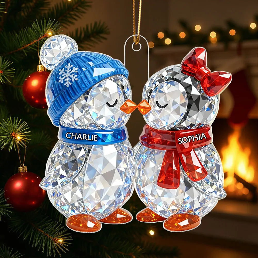 Personalized Crystal Penguin Couple Ornament for Christmas - Custom Names Ornament MagicInPrints