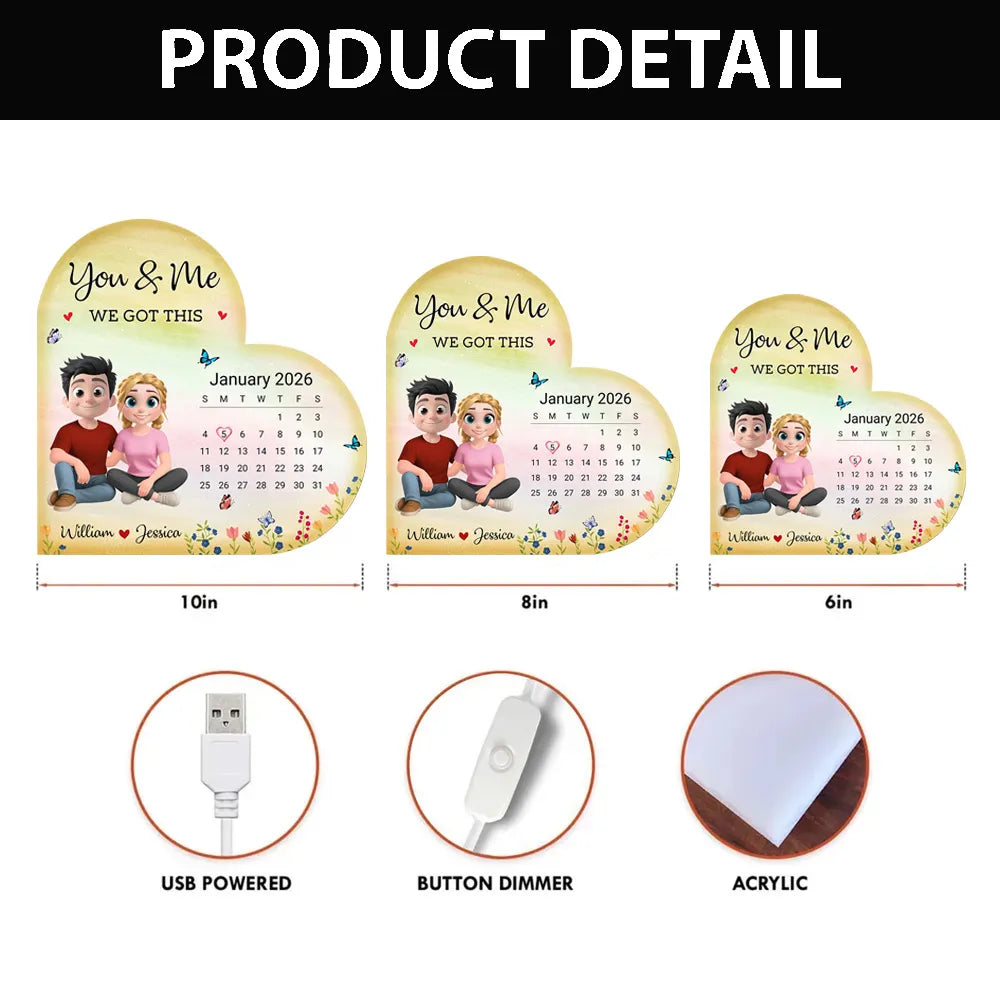 Personalized Heart-Shaped Couple Calendar for Couples - Romantic Gift Plaque MagicInPrints