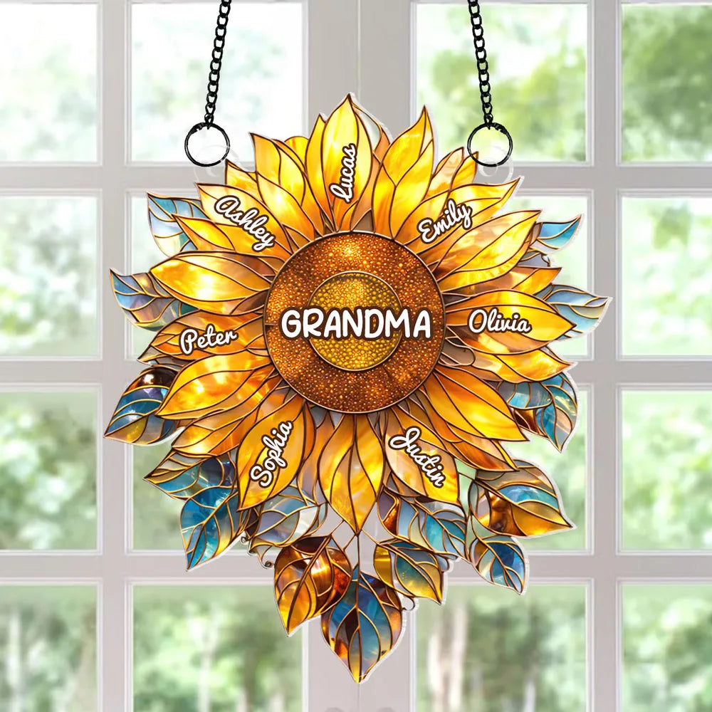 Personalized Sunflower Suncatcher for Grandma - Family Names Gift Ornament MagicInPrints