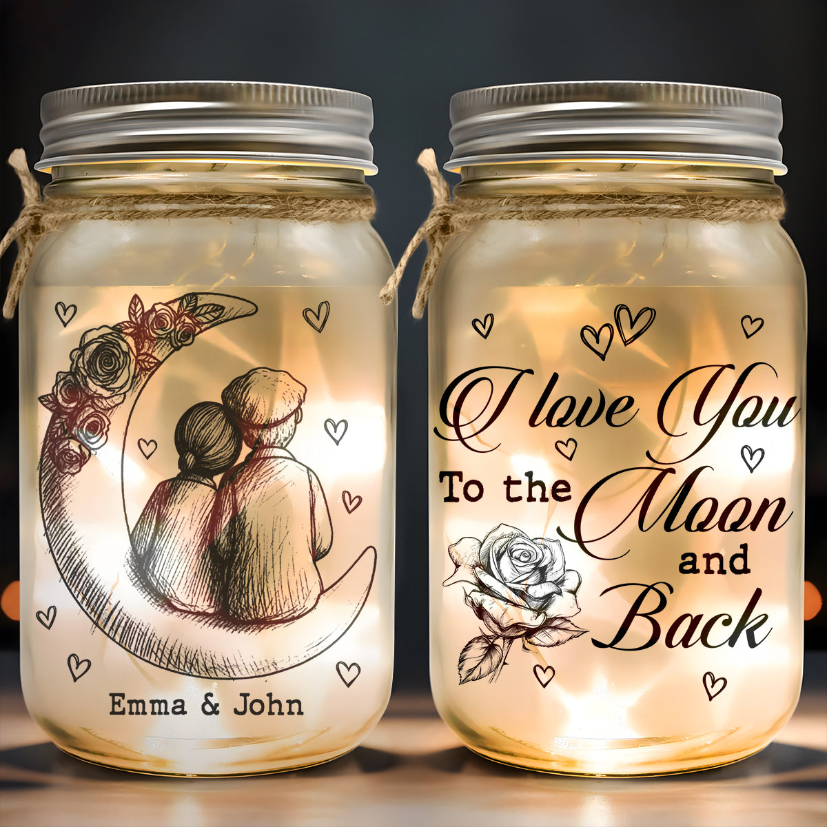 Personalized LED Mason Jar Lights for Couples - Romantic Home Decor Gift Lamp MagicInPrints