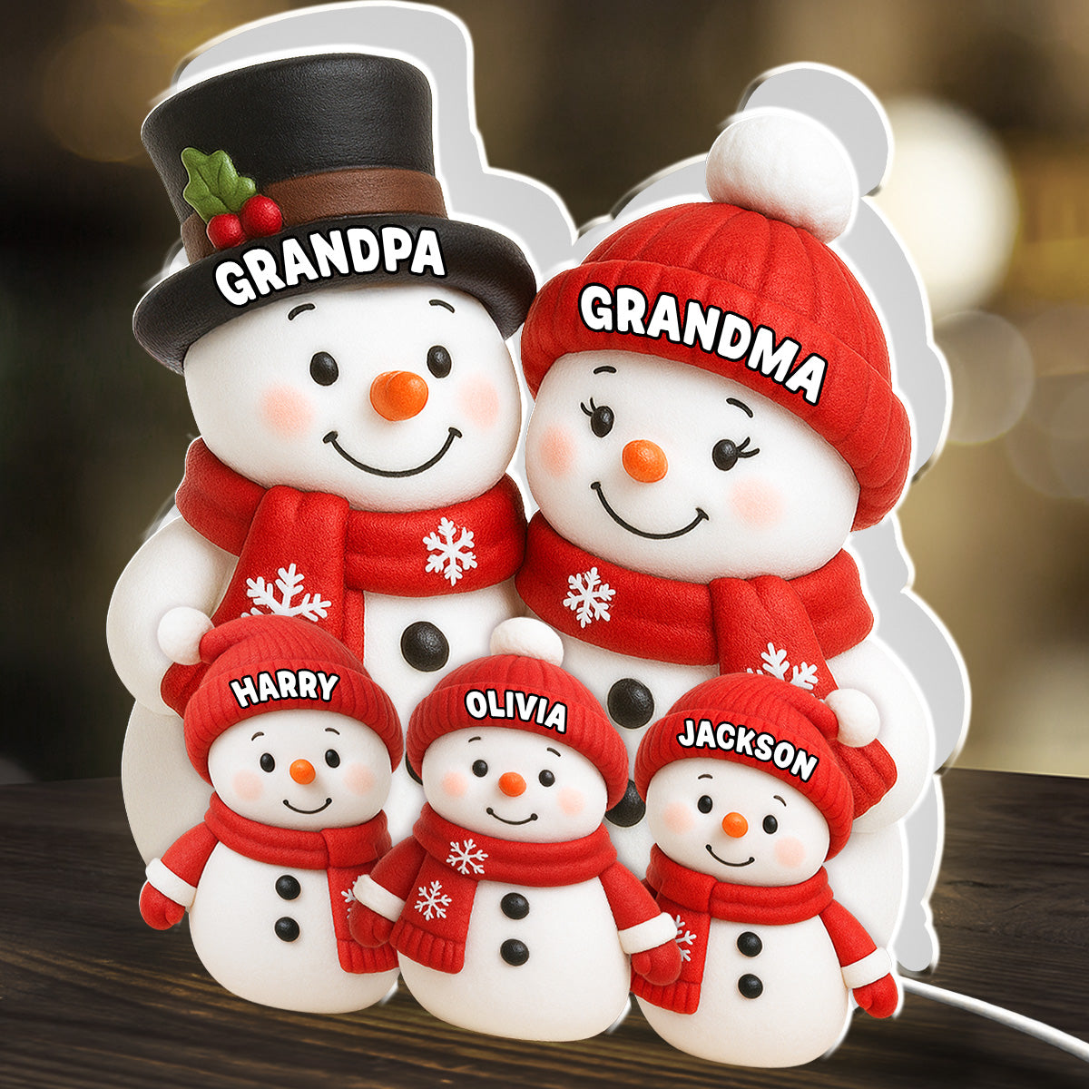Personalized Family Snowman Figurines for Grandparents - Christmas Decoration Plaque MagicInPrints