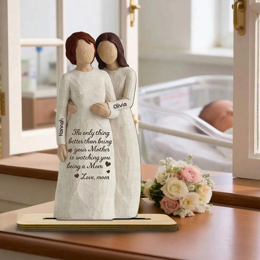 Personalized Mother-Daughter Wooden Sculpture Gift - Sentimental Keepsake for New Moms Plaque MagicInPrints