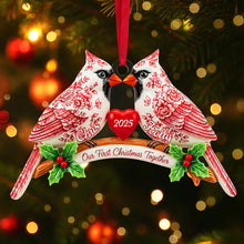 Load image into Gallery viewer, “Celebrate Your Love” - Couple Cardinal Toile de Jouy Ornament - Custom Personalized Gifts for Couples, Newlyweds &amp; Families Ornament PopCulturePrints

