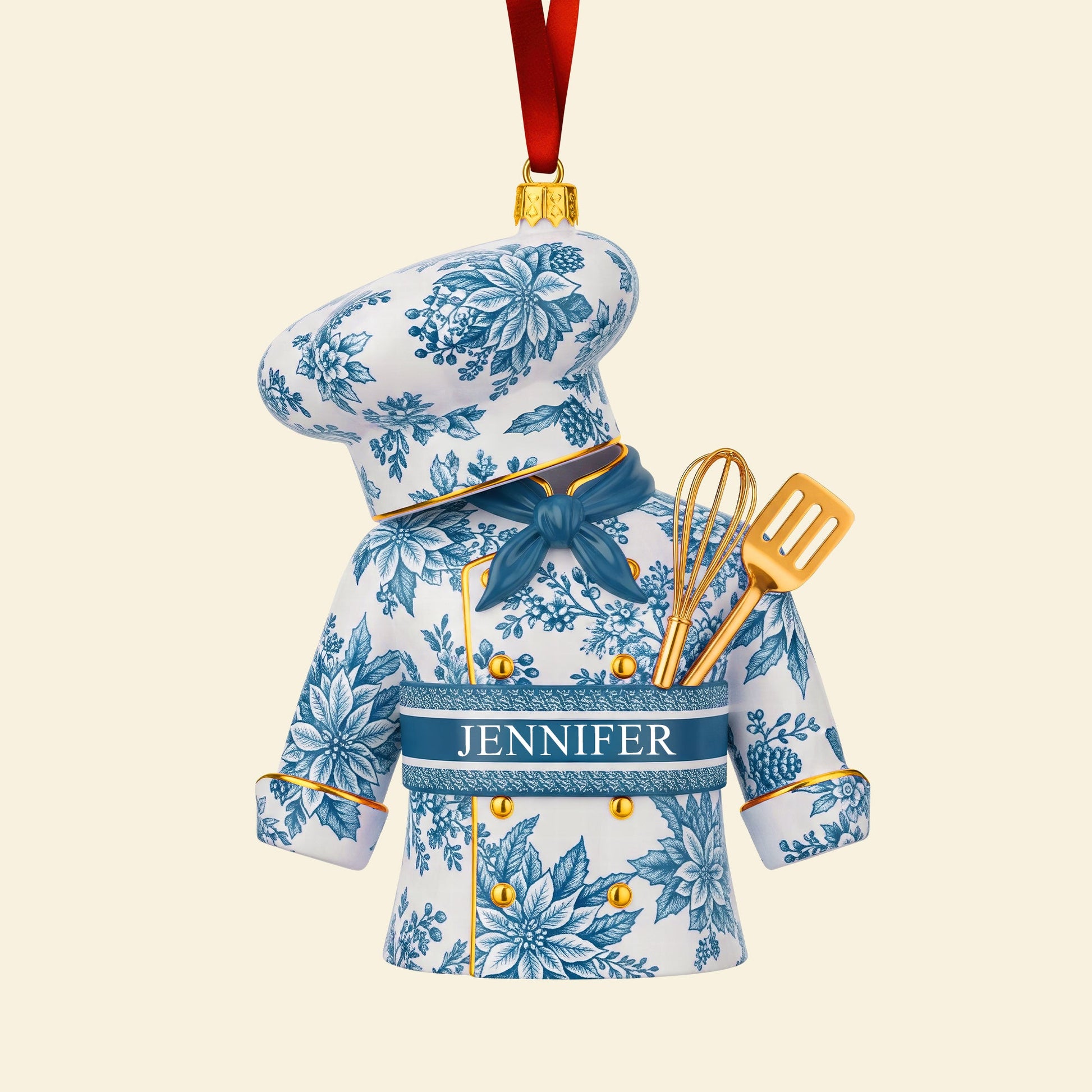 Elevate Your Holiday Spirit! Personalized Toile de Jouy Christmas Ornament - Custom Gift for Chefs, Food Lovers, and Home Cooks Ornament MagicInPrints